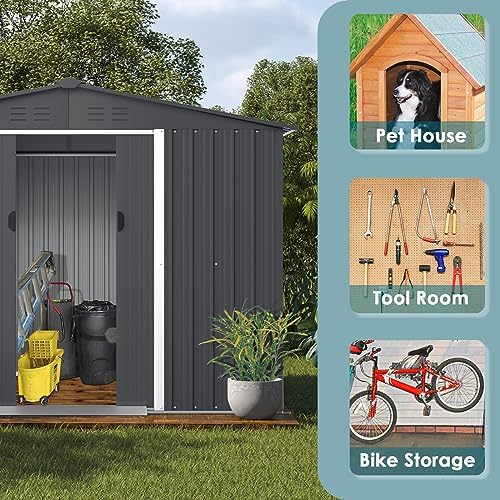 Crownland Outdoor Vented Backyard Garden Storage Shed 6X8 Feet Tool House wit...