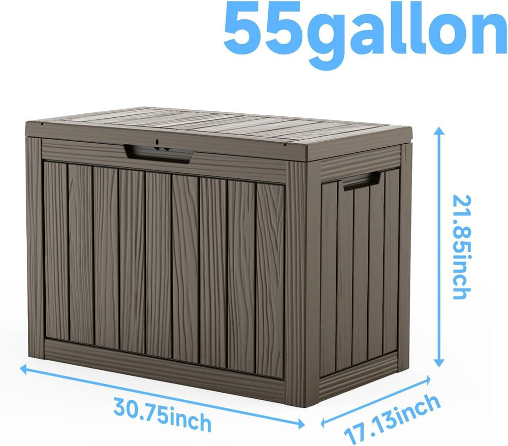 55 Gal Outdoor Storage Box Waterproof Lockable Deck Box Grey