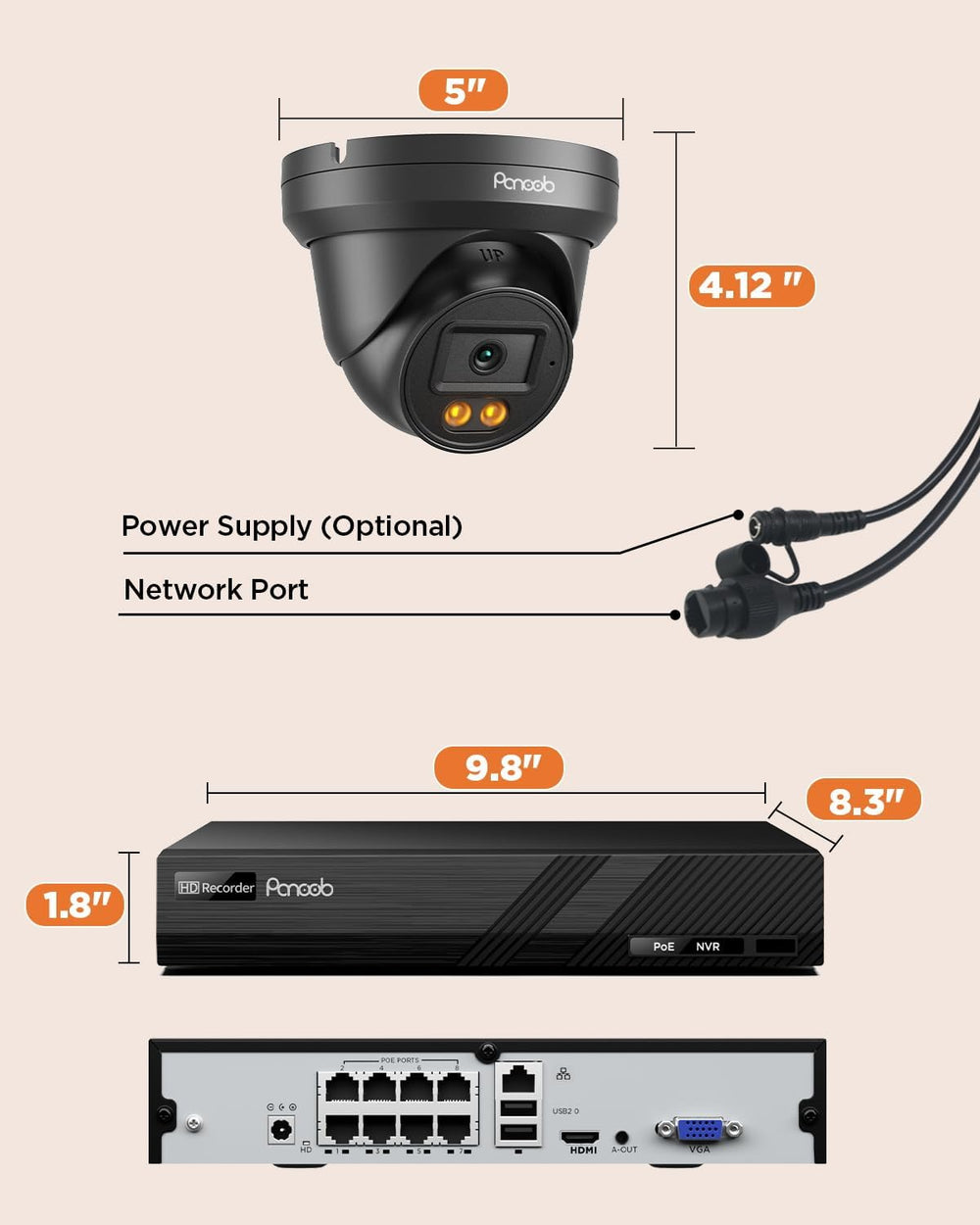 4MP Security Camera System PoE with 2TB HDD, PD93BA30408-4MD