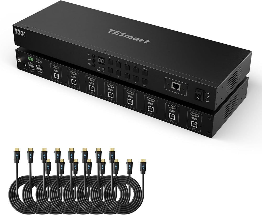 TESmart 8X1 HDMI KVM Switch 8 Port 4K@30Hz, USB2.0 Rackmount KVM (8 Pcs)