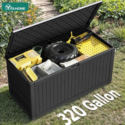 YITAHOME 320 Gallon Double-Wall Deck Box with Divider & Side Handles