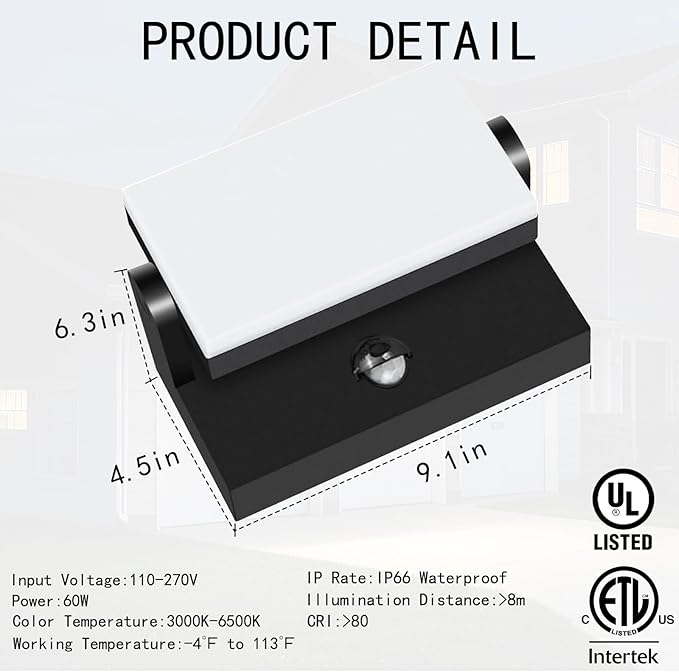WISELUME 60W LED Outdoor Wall Light – 360° Adjustable Head, Motion Sensor