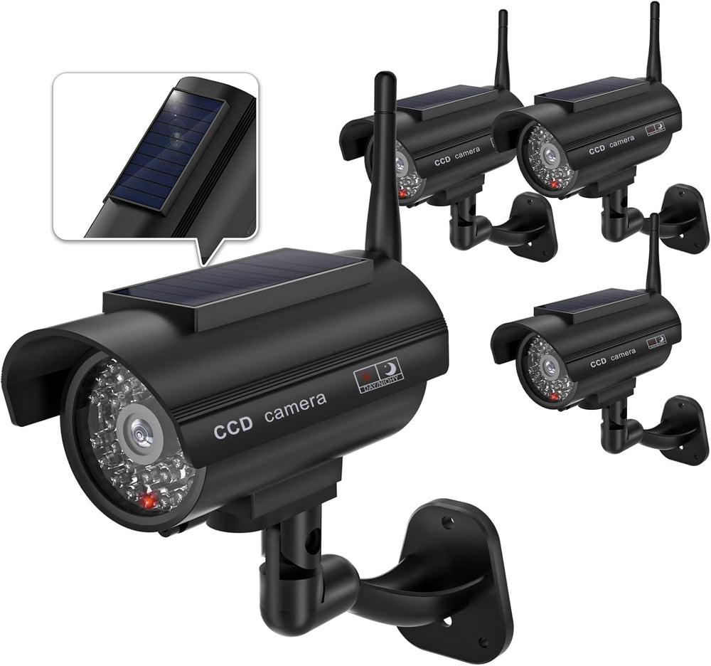 WALI Dummy Fake Camera, Solar Powered Fake Security Camera (4 Pack)