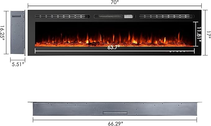 CharaVector 70 inch 750W/1500W Electric Fireplace Inserts