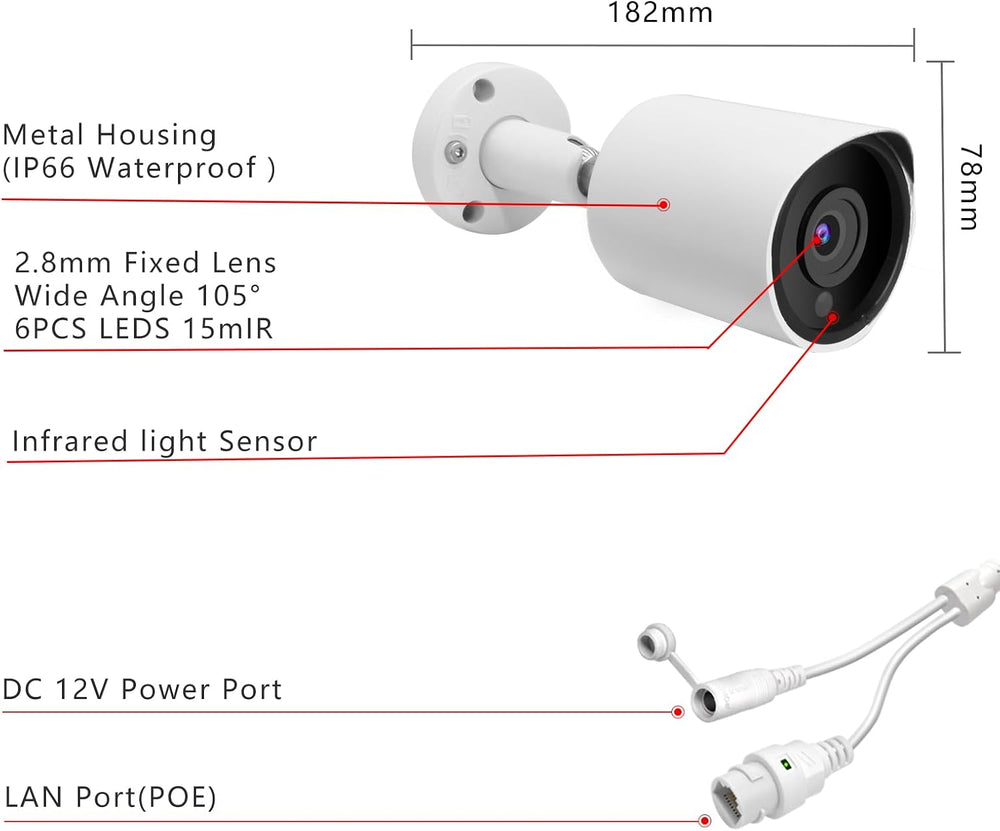 5MP PoE IP Bullet Security Camera with 2.8mm Lens (White)
