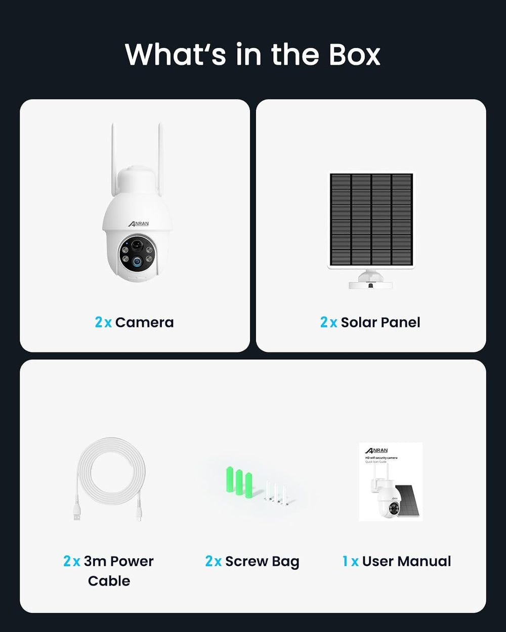 ANRAN 2K Solar Security Camera Outdoor Wireless WiFi 3MP Color Night Vision
