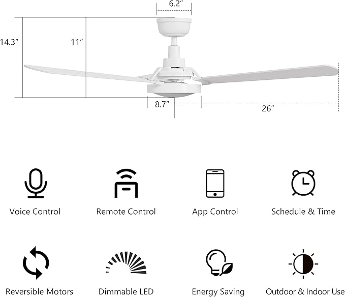 SMAAIR 52 Inch Smart Wifi Ceiling Fans