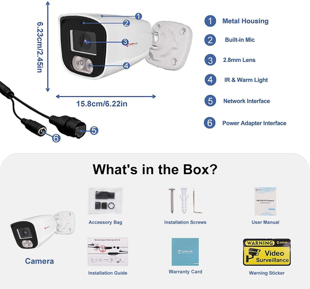 Anpviz 4MP Bullet PoE IP Camera, Security IP Camera Outdoor Indoor