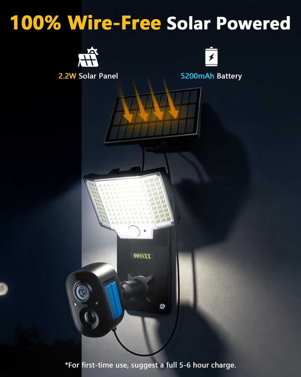 OOSSXX Solar Floodlight Security Camera Outdoor Wireless, 4MP HD 3-in-1