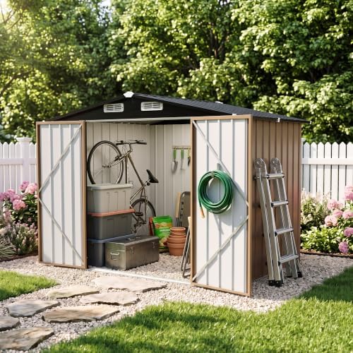 LAUSAINT HOME 8 x 6 FT Outdoor Storage Shed, Galvanized Steel Storage Shed wi...