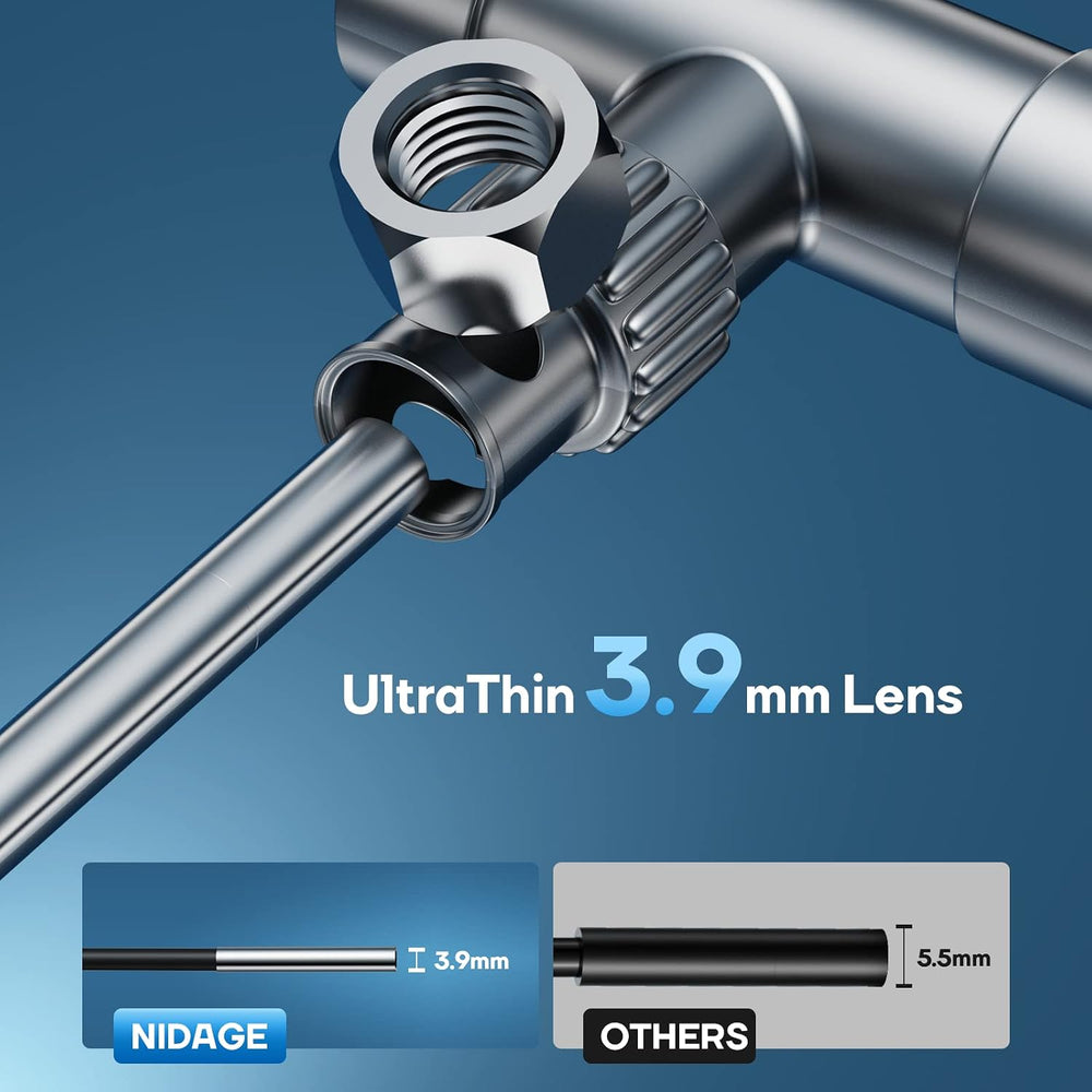 3.9mm Slim Wireless Endoscope, 2.0MP HD Inspection Camera with Light