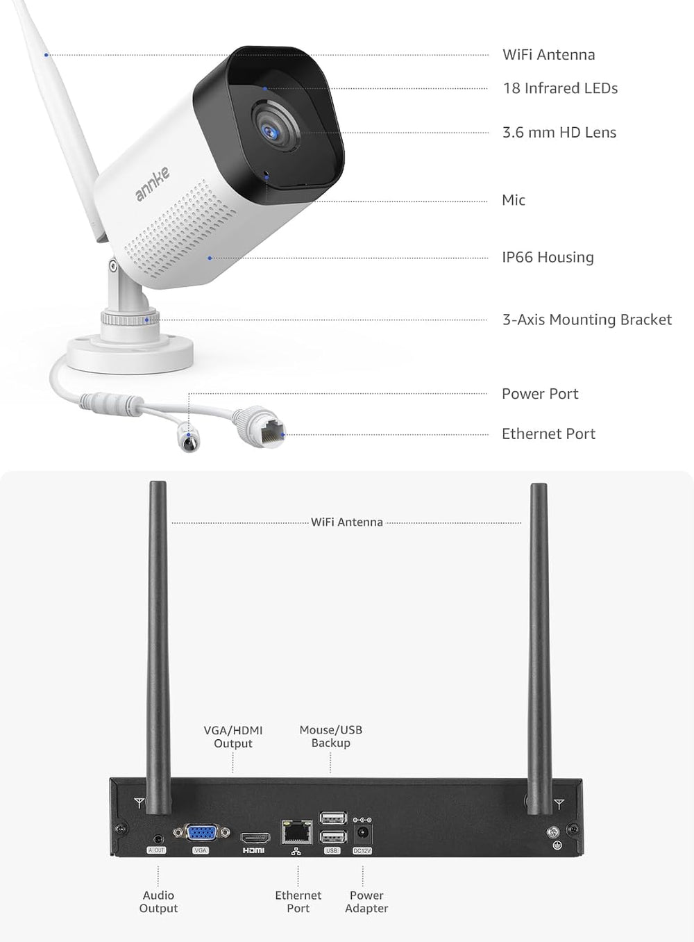 ANNKE 2-Pack 3MP Bullet Wireless Security Camera, Add-on Outdoor WiFi Cam