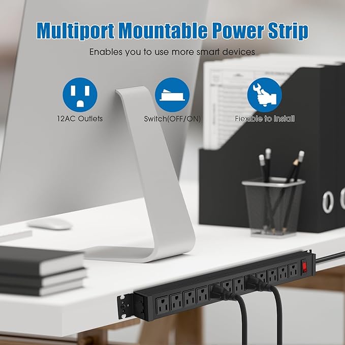HHSOET 2Pack Rotating Mountable Power Strip, 12 Outlet Wall Mount Surge