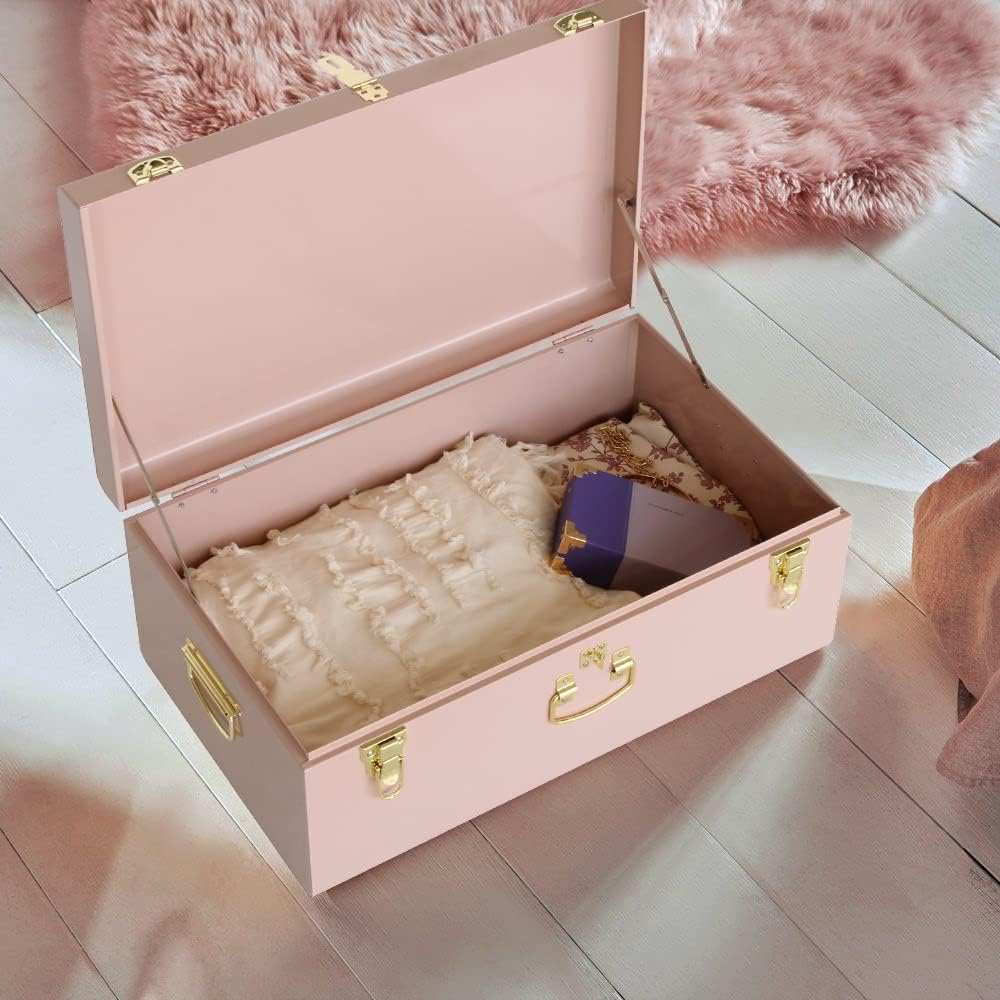 Vixdonos Decorative Metal Box Storage Trunks Set of 2 College Dorm Chest with...
