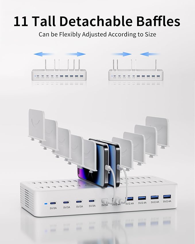 100W Charging Station for Multiple Devices, 10-Port USB Fast Charging Station