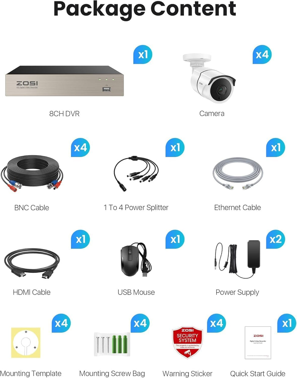 ZOSI 3K Lite 8CH Security Camera System with Audio, 4X Metal Cams, 1TB HDD
