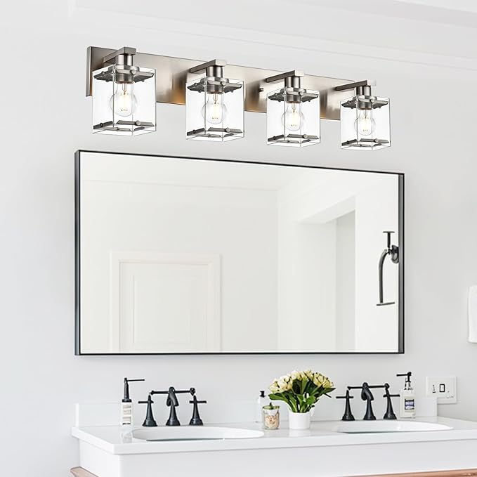 WINSHEN 4-Lights Bathroom Vanity Light Fixtures in Brushed Nickel, E26 Socket