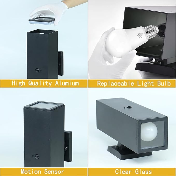 WISELUME Motion Sensor Outdoor Wall Lights, Dusk to Dawn Porch & Patio Sc...