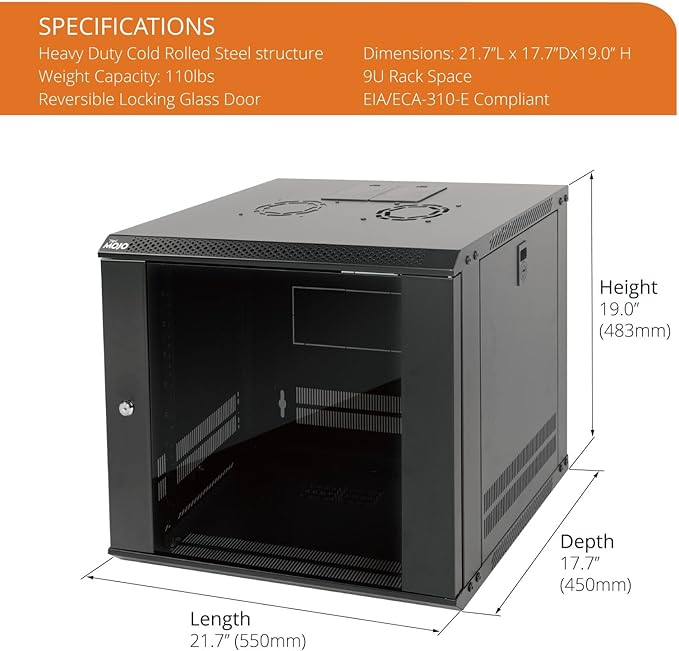 Tecmojo 9U Wall Mount Server Cabinet IT Network Rack Enclosure Lockable Door
