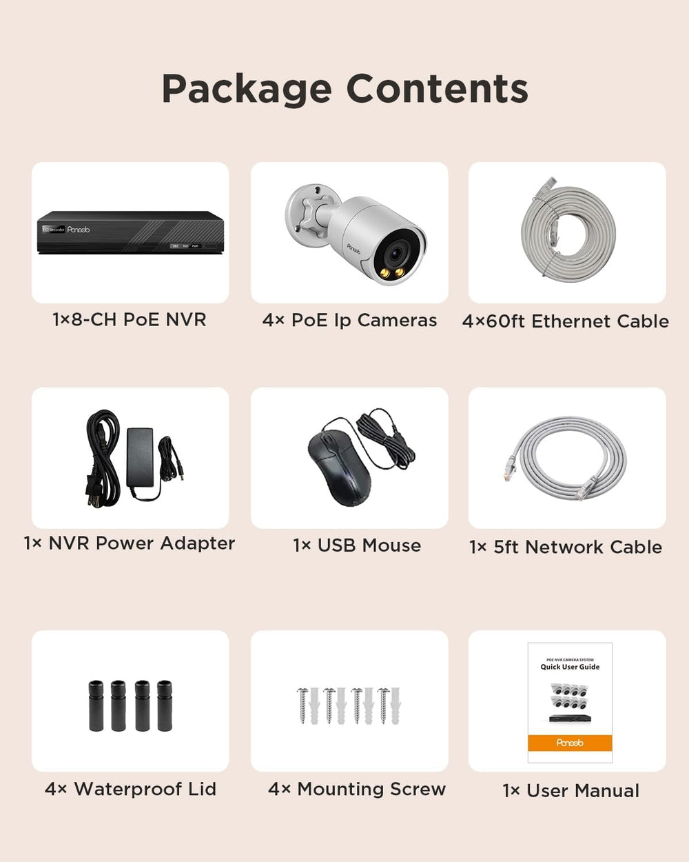 PoE Security Camera System 8CH with 2TB HDD, PB38F0408-4MD