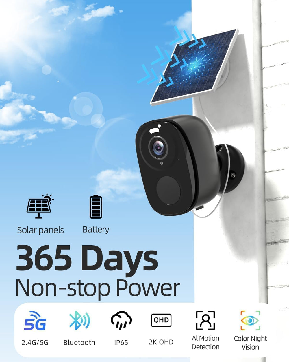 ELECCTV 4pcs WiFi Solar Security Cameras Wireless Outdoor, Non‑Stop Power