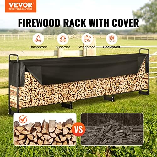 VEVOR 12.7FT Outdoor Firewood Rack with Cover, Firewood Holder for 3/4 Cord
