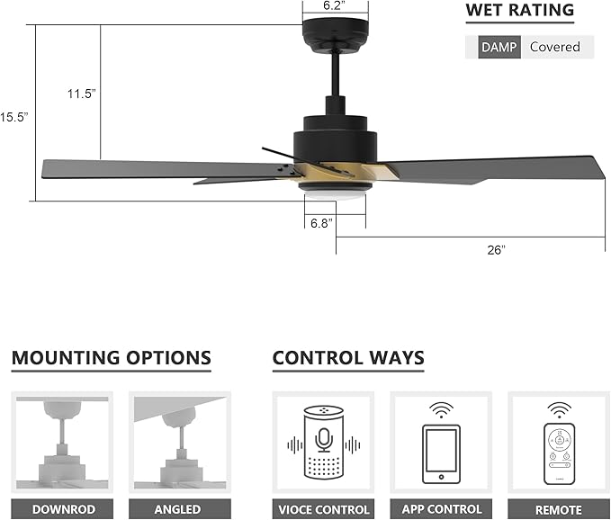 SMAAIR Smart Ceiling Fans with Lights and Remote, 52 Inch Low Profile Ceiling