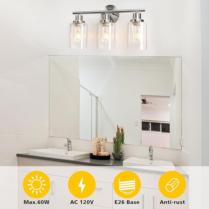Unicozin 3 Light Vanity Lights, Brushed Nickel Wall Sconce Light