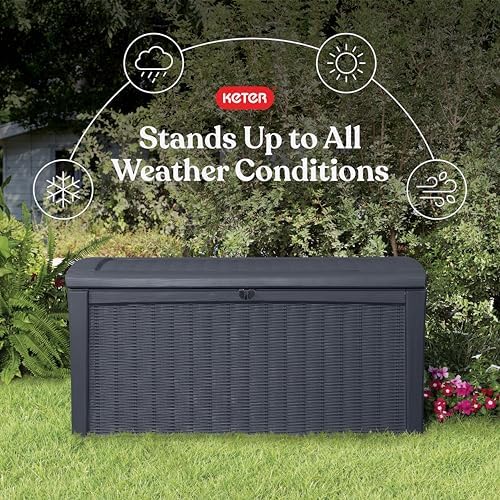 Keter Borneo Outdoor Storage Deck Box, 110 Gallon, Grey