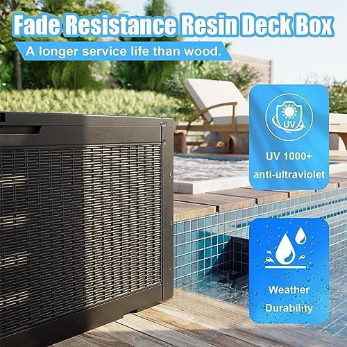 PatioZen 120 Gallon Deck Box,Resin Outdoor Storage Box with Lockable for Pati...