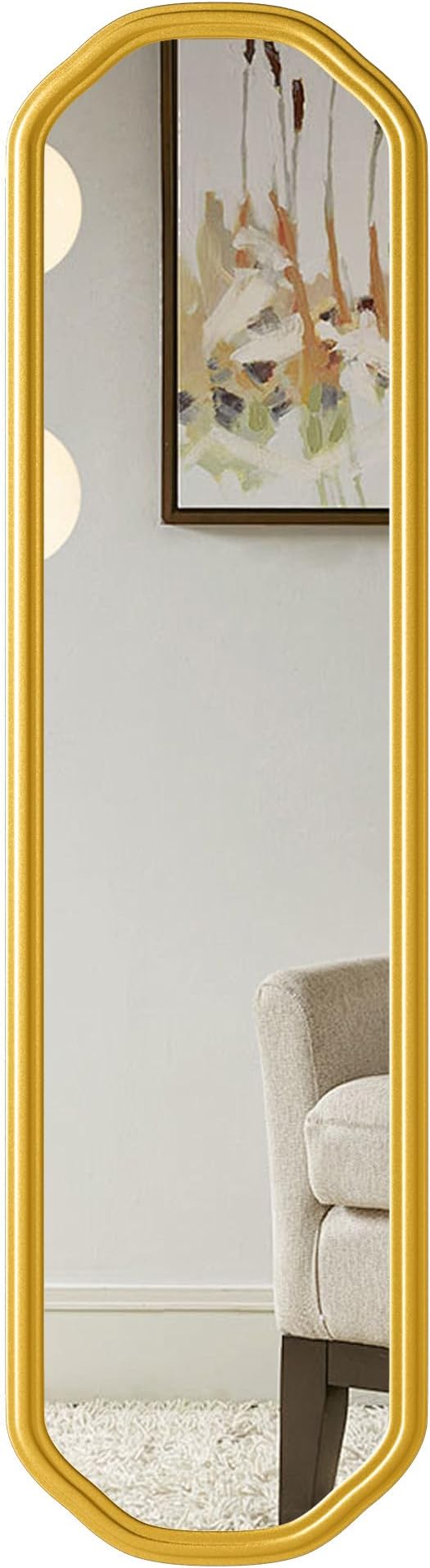 Modern Slim Wall Decor Mirror 10"x44" Gold