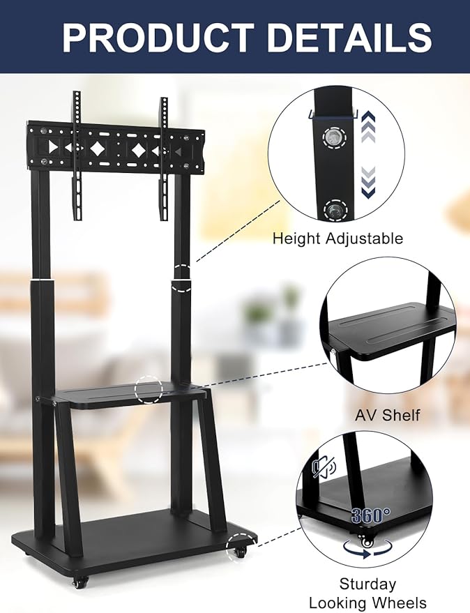 Maiproo Rolling TV Stand Mobile TV Cart on Wheels