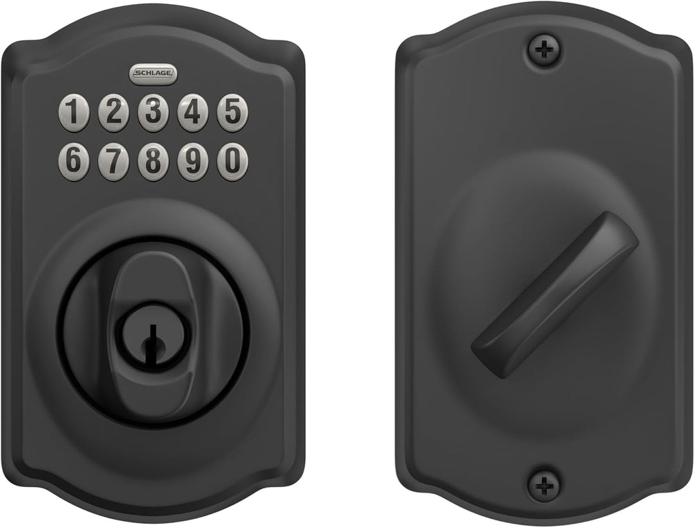 Schlage Electronic Keypad Deadbolt Lock, Camelot Trim, Matte Black