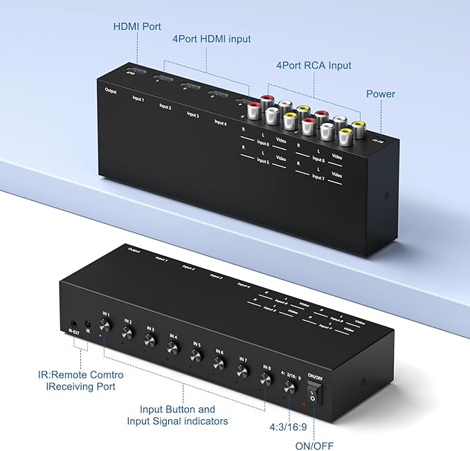 Azduou 4 AV Inputs + 4 HDMI 2.0 Inputs to HDMI Converter