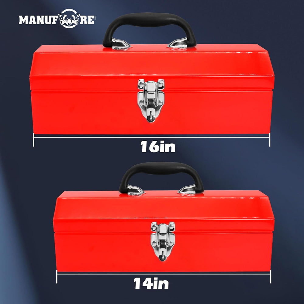 MANUFORE 14" Metal Tool Box with Carry Handle for hold Common Tools