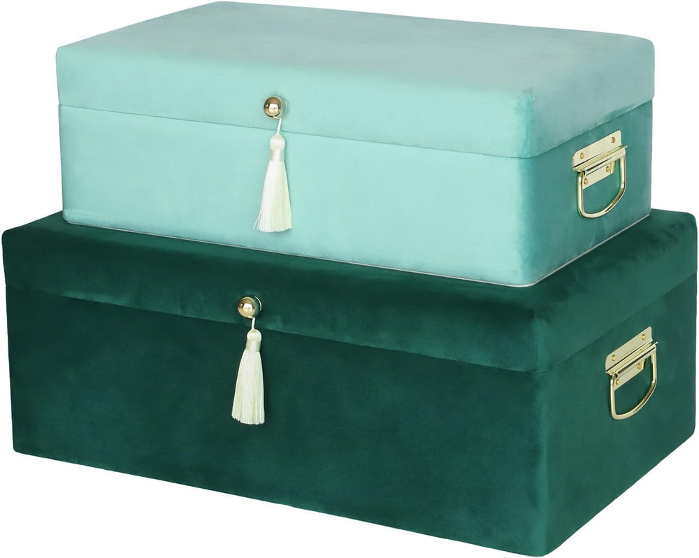 HofferRuffer Velvet Storage Trunks with Wood Frame, Set of 2 Storage Chests w...