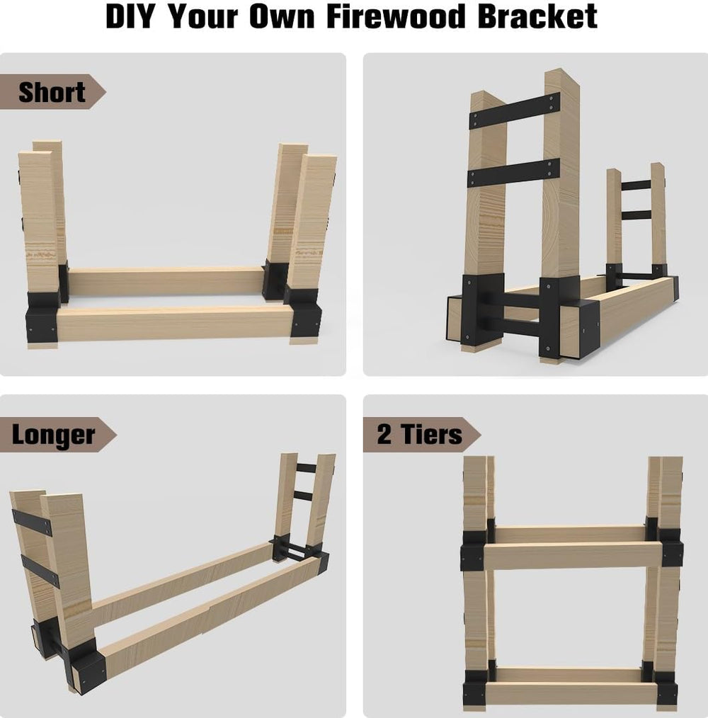 Outdoor Firewood Rack Bracket Kit for 2x4 lumber, Black, 1 Pair
