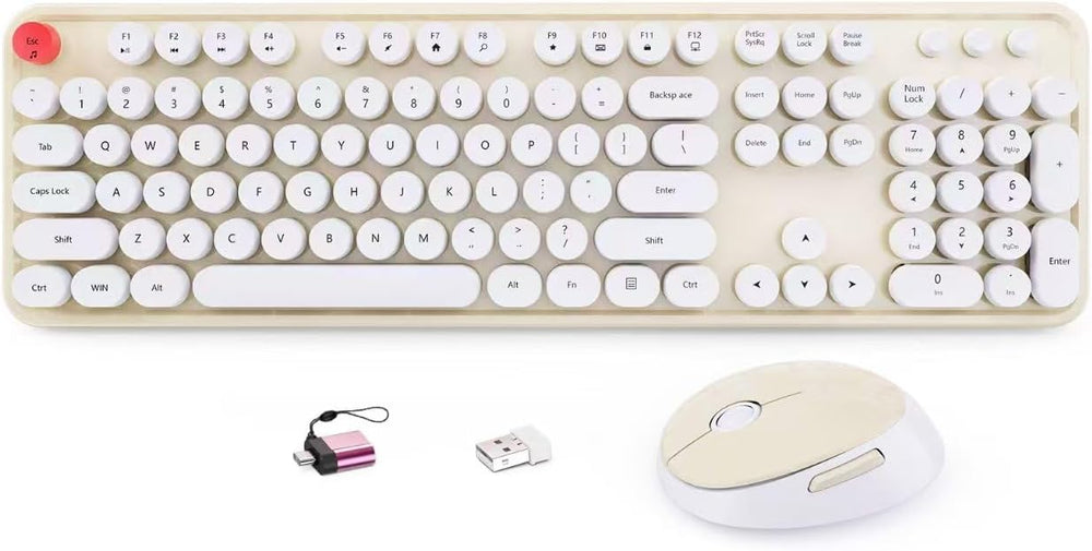 HotFox Wireless Keyboard and Mouse Combo, Full-Size Retro Typewriter Keyboard