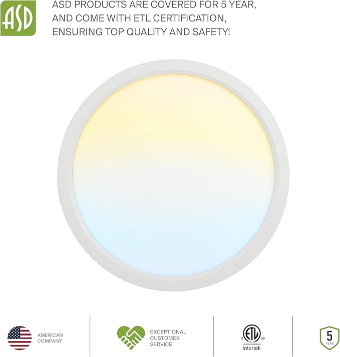 ASD LED 18" Round Flush Mount Ceiling Light Fixture, Low Profile Surface...