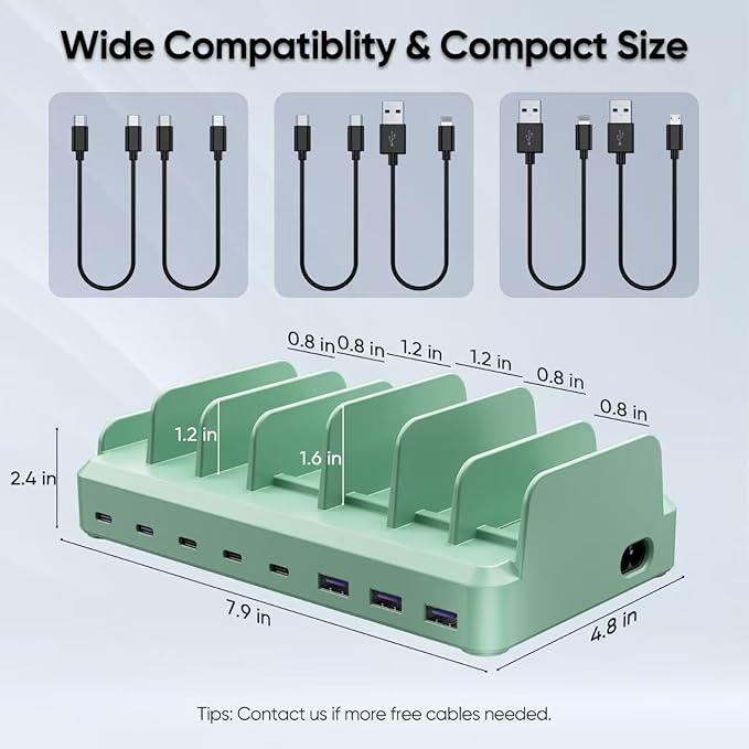 300W Charging Station for Multiple Devices, 8 Port Multi USB C Fast Charger