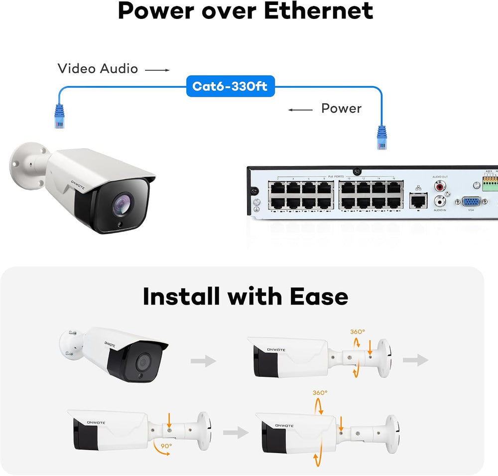 ONWOTE 4K 8MP PoE IP Security CCTV Camera, Capture Video Audio,Bullet White