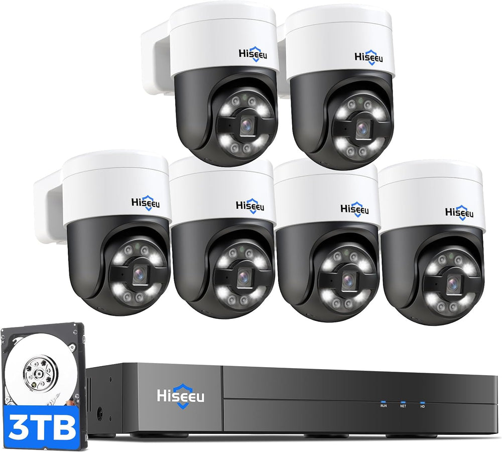 Hiseeu 4K PoE PTZ Camera System, NVR Security Camera System w/6Pcs 5MP Wired