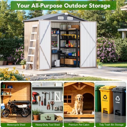 MXV 6x4 FT Outdoor Metal Storage Shed, Lockable Galvanized Steel Tool House w...