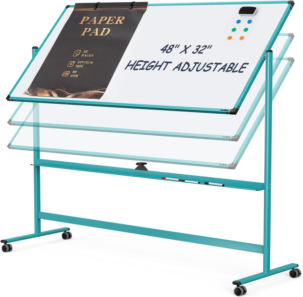 Mobile Whiteboard on Wheels, 48x32 Inches Rolling Whiteboard, Magnetic Dry