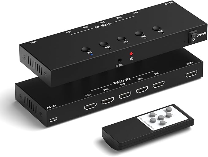 RuiPuo 5Port HDMI Switcher 8K@60Hz 5In 1Out HDMI Selector
