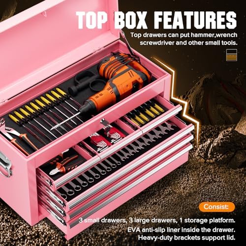Crownland 8 Drawer Rolling Tool Chest with Wheels, Pink