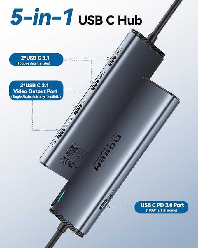 QGeeM USB C Hub, Type C Splitter Extender