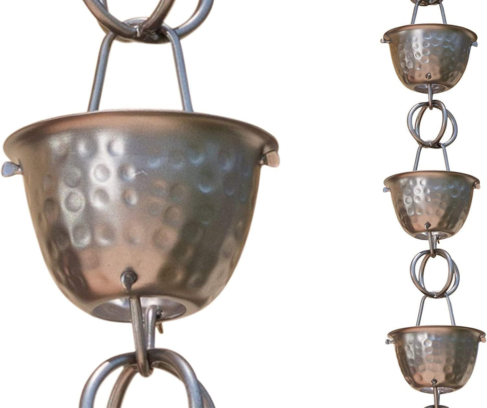 Monarch Rain Chains Aluminum Hammered Cup Pewter Rain Chains for Gutters – 8....