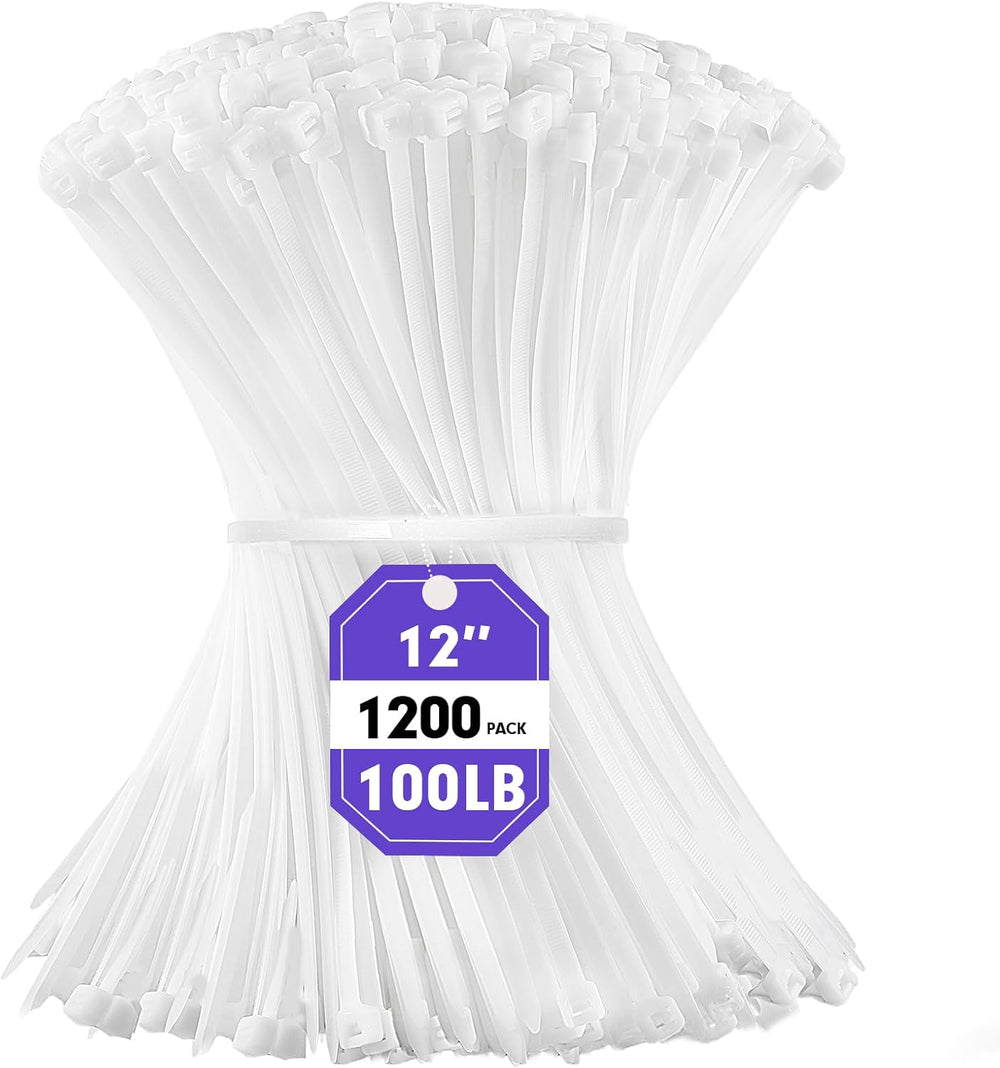 Zip Ties, RAZCC 1200pcs White Cable Zip Ties 12 Inch, Heavy Duty Plastic Wire...