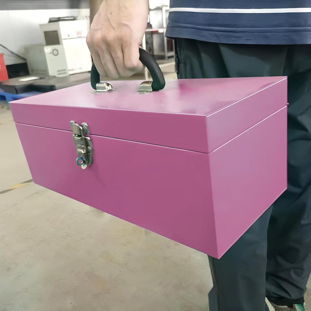 16" Portable Metal Toolbox Large Tool Box 18-Gauge Fishing Tackle Box To...